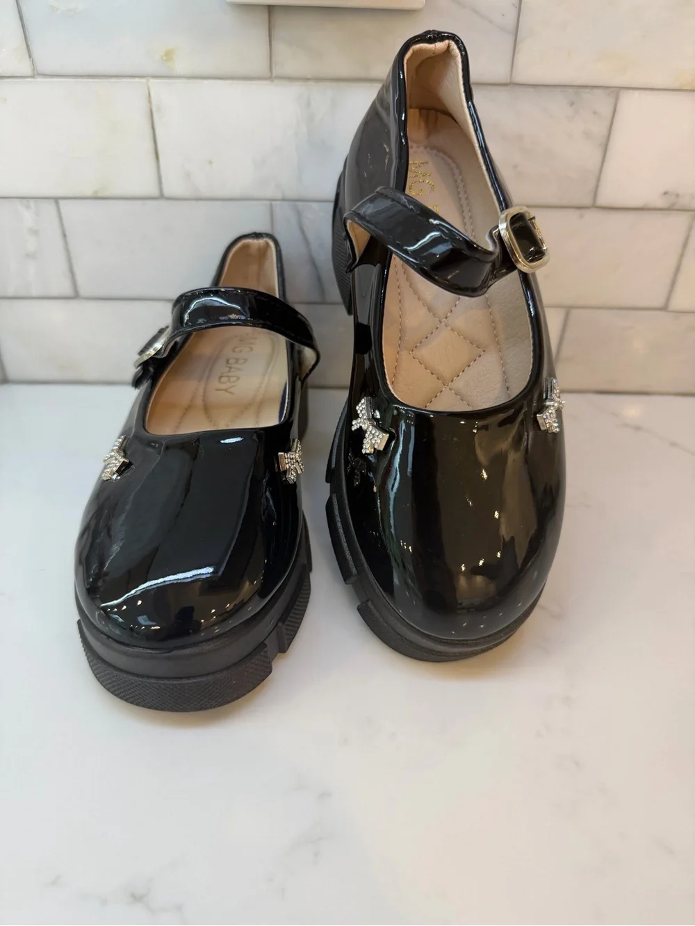 Girls' Black Patent Mary Jane Chunky Sole School Shoes